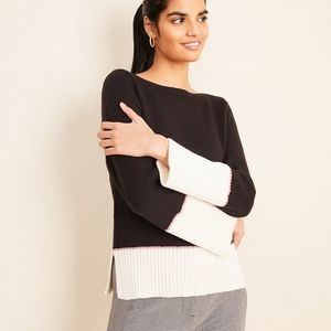 NWT Ann Taylor colorblock boatneck sweater black M